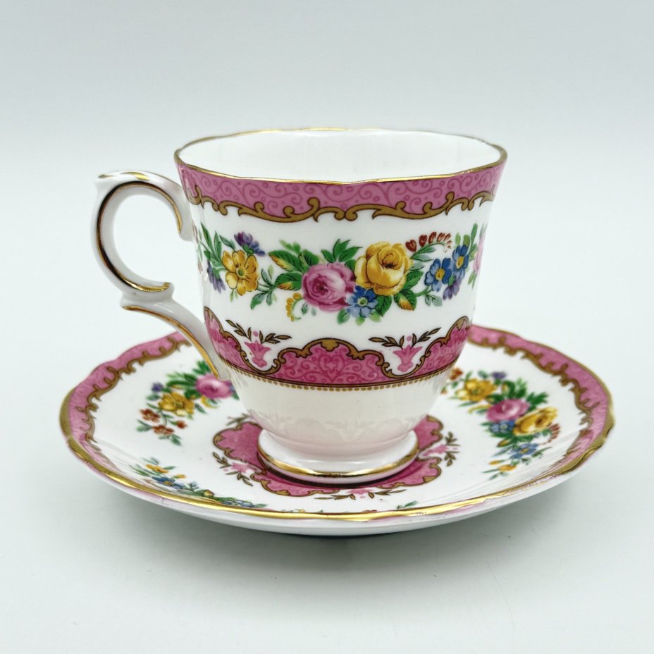 Кофейная пара с цветочным декором, фарфор, деколь, золочение, Crown Staffordshire, Crown Staffordshire