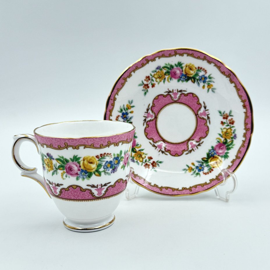 Кофейная пара с цветочным декором, фарфор, деколь, золочение, Crown Staffordshire, Crown Staffordshire