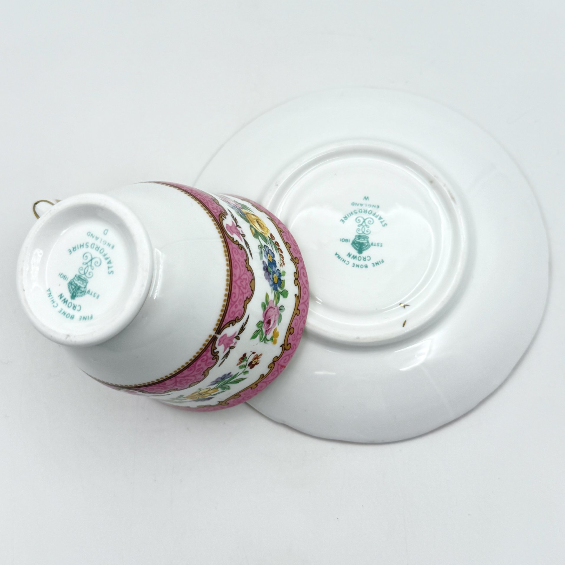 Кофейная пара с цветочным декором, фарфор, деколь, золочение, Crown Staffordshire, Crown Staffordshire