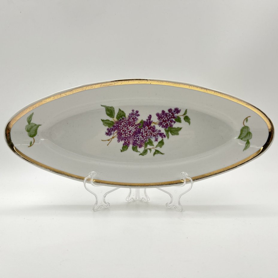 Набор для сервировки "Сирень" (селедочница и горчичница), фарфор, деколь, золочение, Дулевский фарфоровый завод (Дулёво), СССР, 1968-1991 гг.