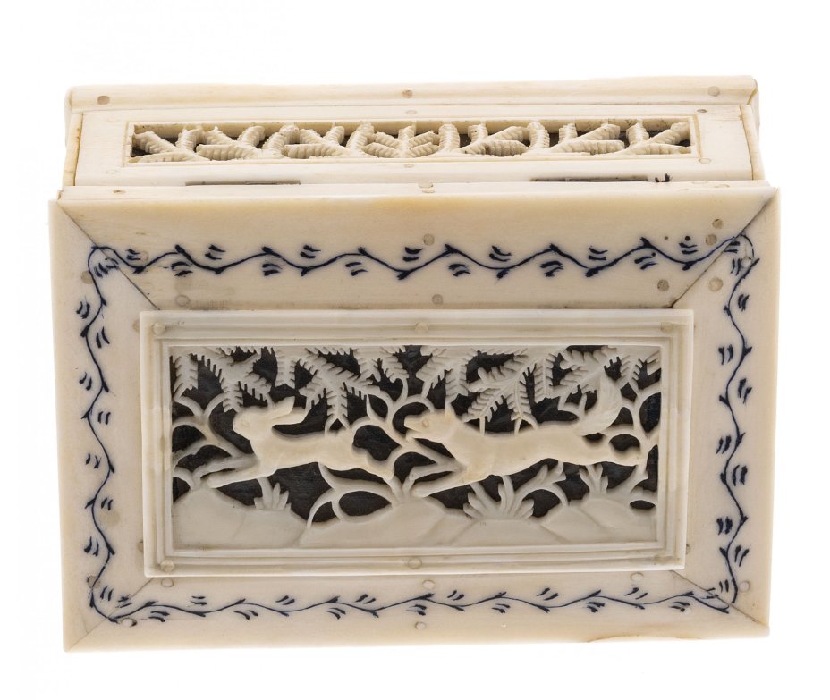 Шкатулка "Волк и заяц", кость, резьба, СССР, 1960-1980 гг.