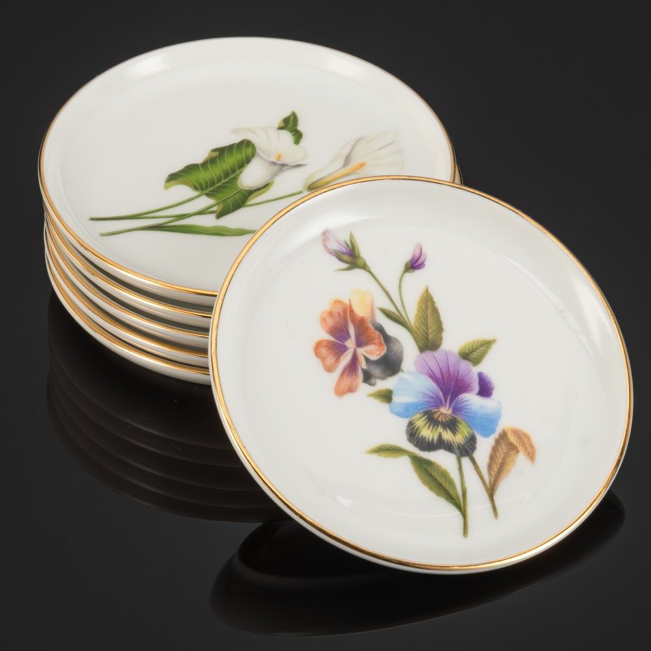 Набор из 6-ти розеток, украшенный цветочными композициями, Furstenberg Porcelain Manufactory (Фюрстенберг)