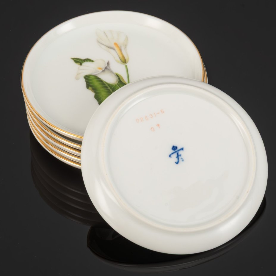 Набор из 6-ти розеток, украшенный цветочными композициями, Furstenberg Porcelain Manufactory (Фюрстенберг)