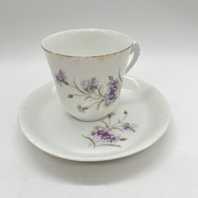 Чайная пара с цветочным декором,  De Fuisseaux Baudour, фарфор, деколь, золочение, Бельгия, 1900-1918 гг.