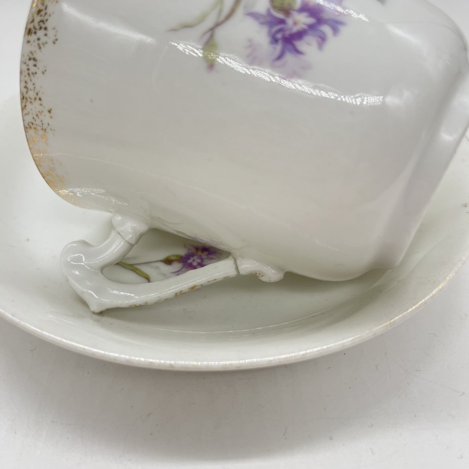 Чайная пара с цветочным декором,  De Fuisseaux Baudour, фарфор, деколь, золочение, Бельгия, 1900-1918 гг.
