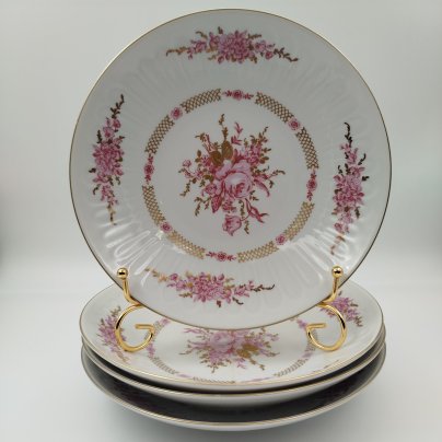 Набор глубоких тарелок с цветочным декором на 4 персоны, фарфор, деколь, золочение, Graf Von Henneberg Porzellan, 1777 Jlmenau, ГДР, 1977-1990 гг.