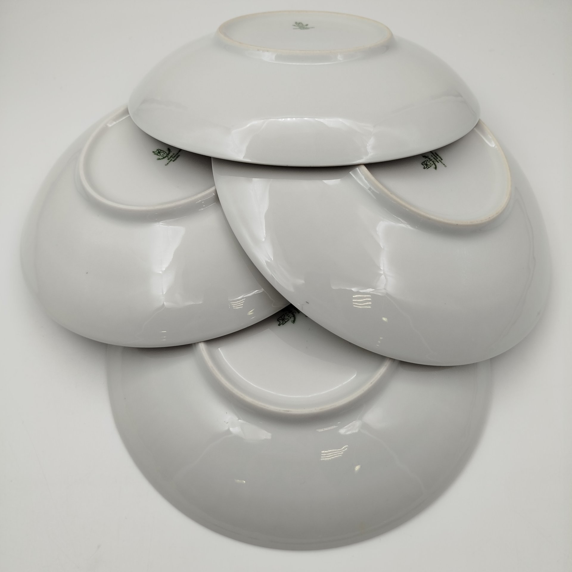 Набор глубоких тарелок с цветочным декором на 4 персоны, фарфор, деколь, золочение, Graf Von Henneberg Porzellan, 1777 Jlmenau, ГДР, 1977-1990 гг.