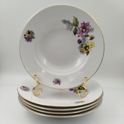 Набор суповых тарелок на 5 персон с изображением цветов, фарфор, деколь, золочение, Thun (Тун), Чехословакия, 1970-1990 гг.