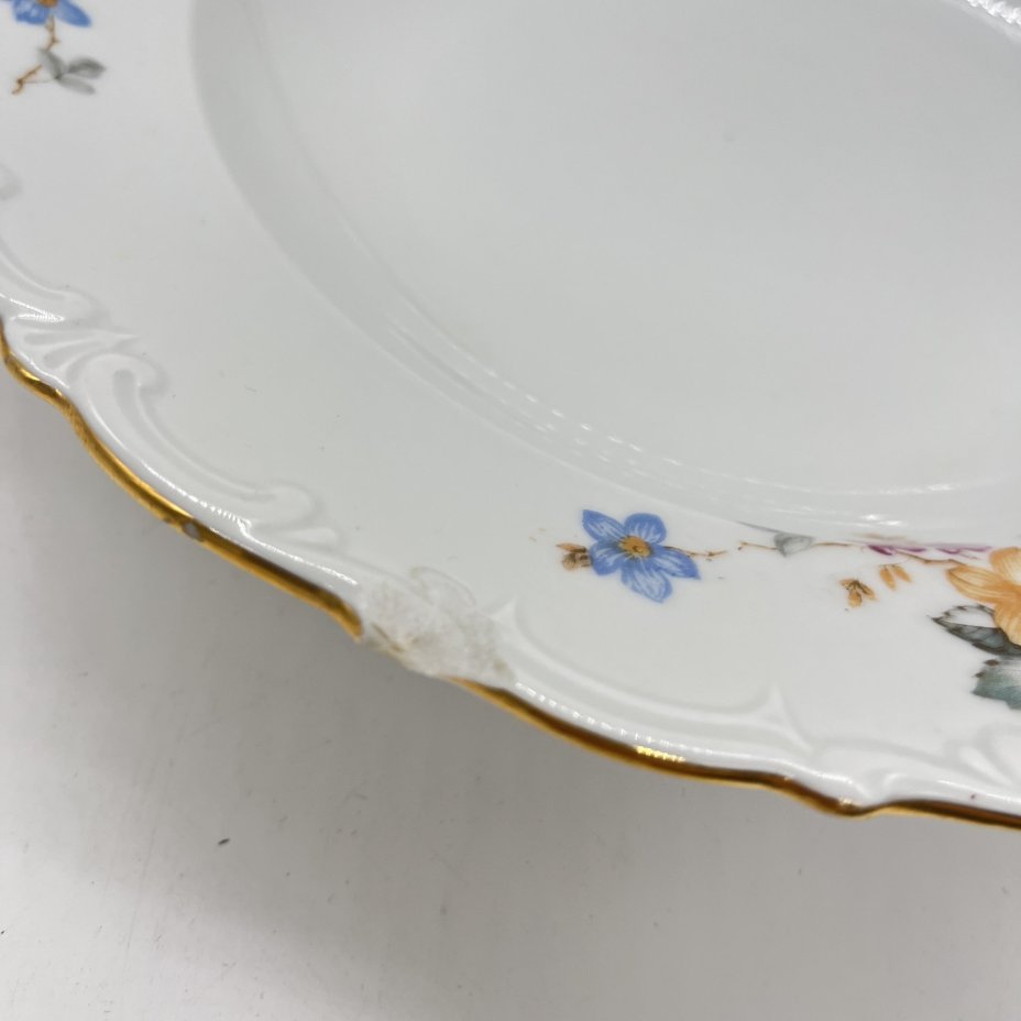 Тарелка обеденная с цветочным декором, фарфор, деколь, золочение, Kahla, СССР, 1930-1950 гг.