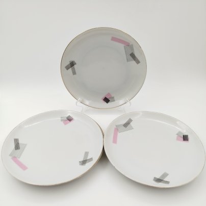 Набор из 5-ти десертных тарелок с геометрическим декором, Loucky Carlsbad, фарфор, деколь, золочение, Чехословакия, 1960-1980 гг.