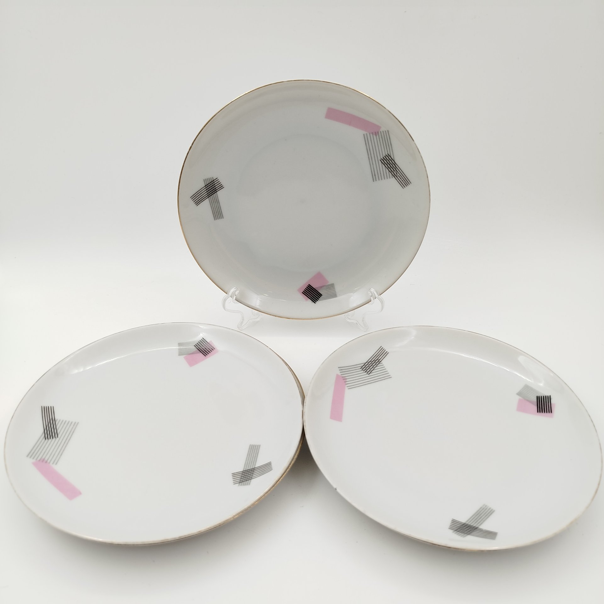 Набор из 5-ти десертных тарелок с геометрическим декором, Loucky Carlsbad, фарфор, деколь, золочение, Чехословакия, 1960-1980 гг.