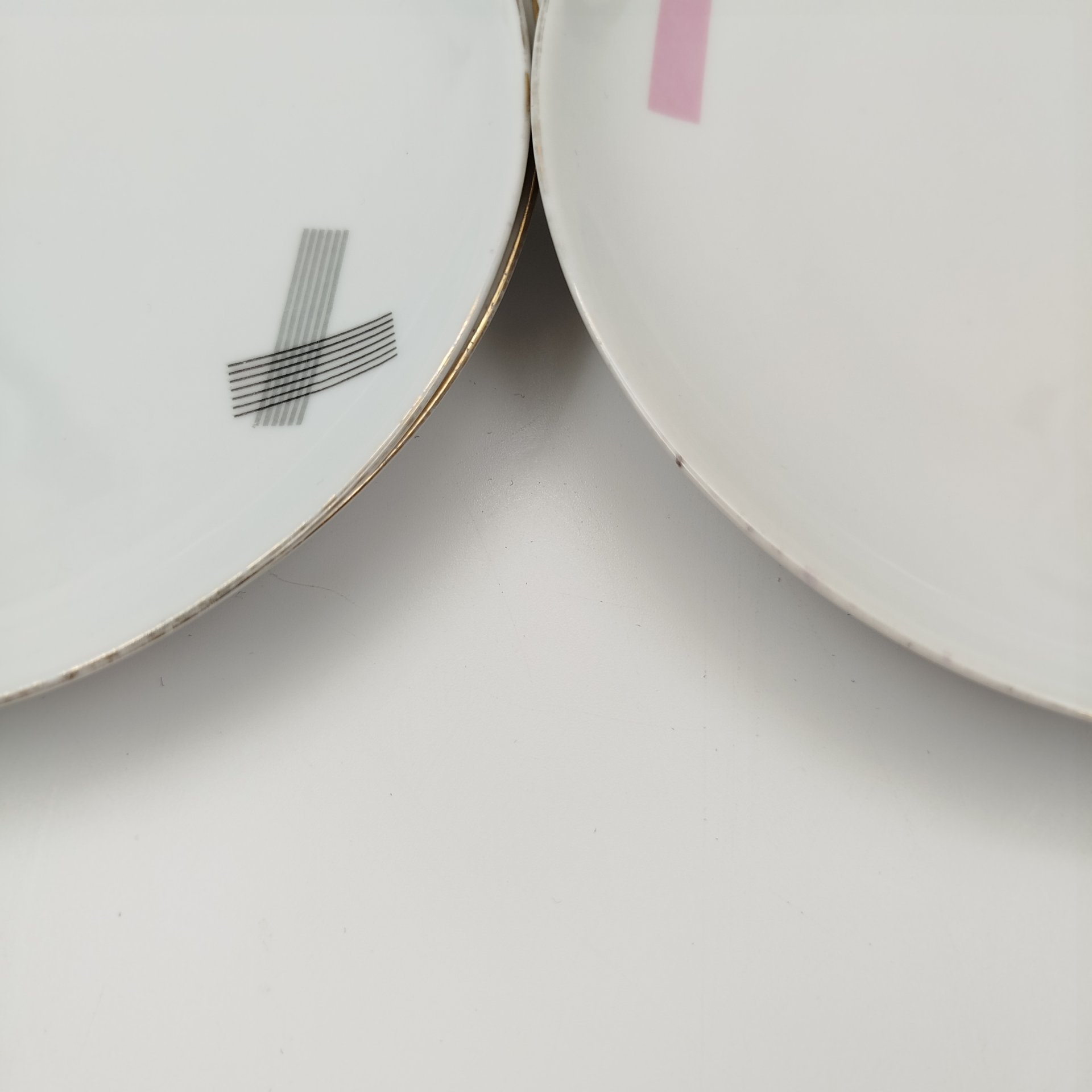 Набор из 5-ти десертных тарелок с геометрическим декором, Loucky Carlsbad, фарфор, деколь, золочение, Чехословакия, 1960-1980 гг.