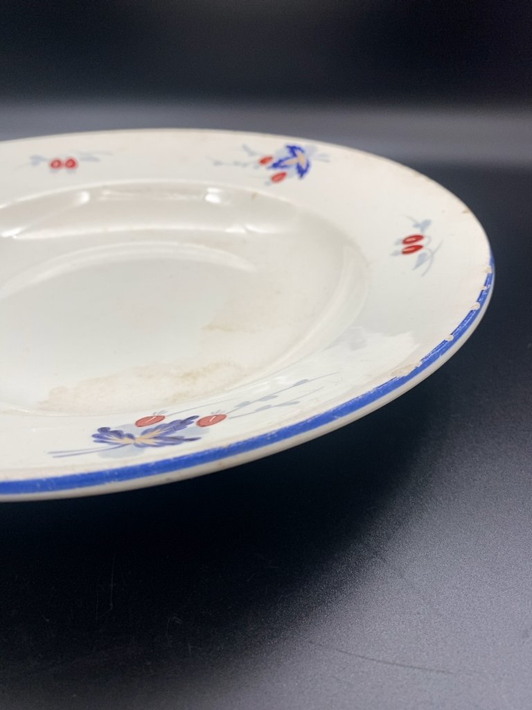 Тарелка суповая с растительным орнаментом, фаянс, роспись, Будянский фаянсовый завод «Серп и молот», СССР, 1953-1957 гг., Будянский фаянсовый завод «Серп и молот»
