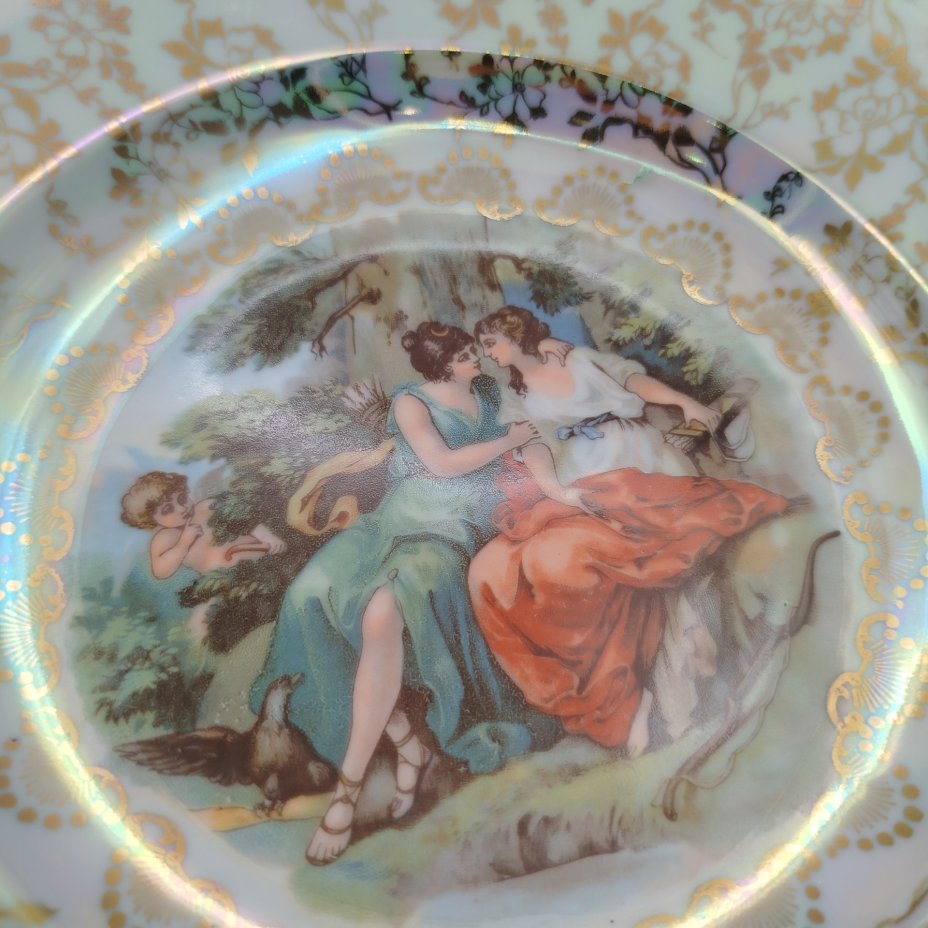 Набор суповых (глубоких) тарелок "Мадонна" на 6 персон, фарфор, люстр, деколь, золочение, Fortuna Eisenberg, ГДР, 1960-1973 гг.