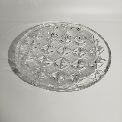 Тарелочка из набора "Алмазные квадраты", автор Л.О. Юрген, хрусталь, алмазная грань, Ленинградский завод художественного стекла (ЛЗХС), СССР, 1960-1970 гг.