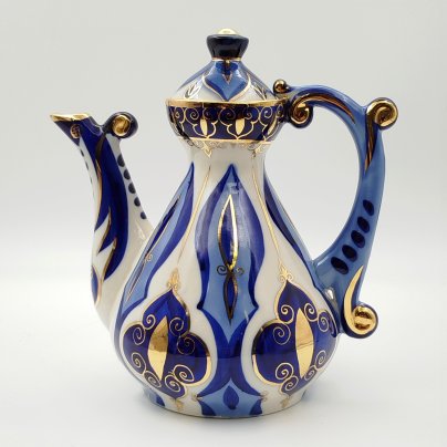 Кофейник "Тонус" в восточном стиле, фарфор, роспись, кобальт, золочение, Кисловодская фабрика сувениров, СССР, 1980-1990 гг.