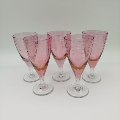 Набор рюмок на 5 персон "Зерна", автор А.М. Маева, стекло, резьба, Ленинградский завод художественного стекла (ЛЗХС), СССР, 1970-1990 гг.