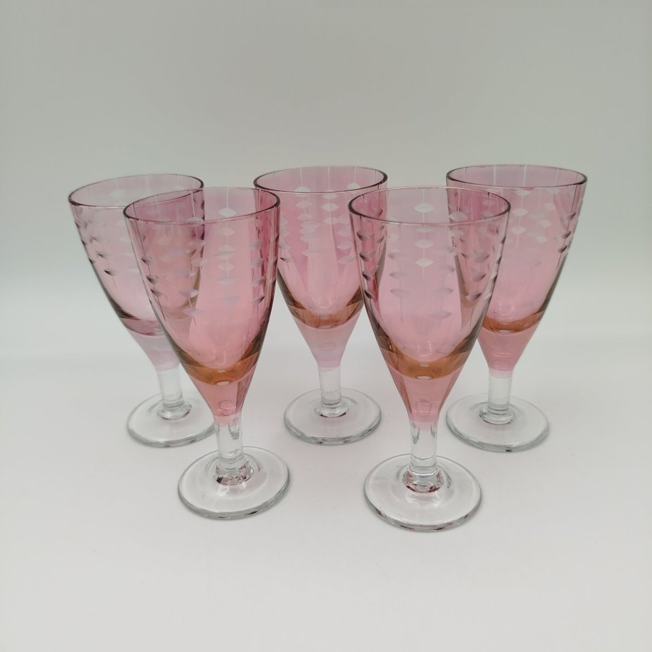 Набор рюмок на 5 персон "Зерна", автор А.М. Маева, стекло, резьба, Ленинградский завод художественного стекла (ЛЗХС), СССР, 1970-1990 гг.