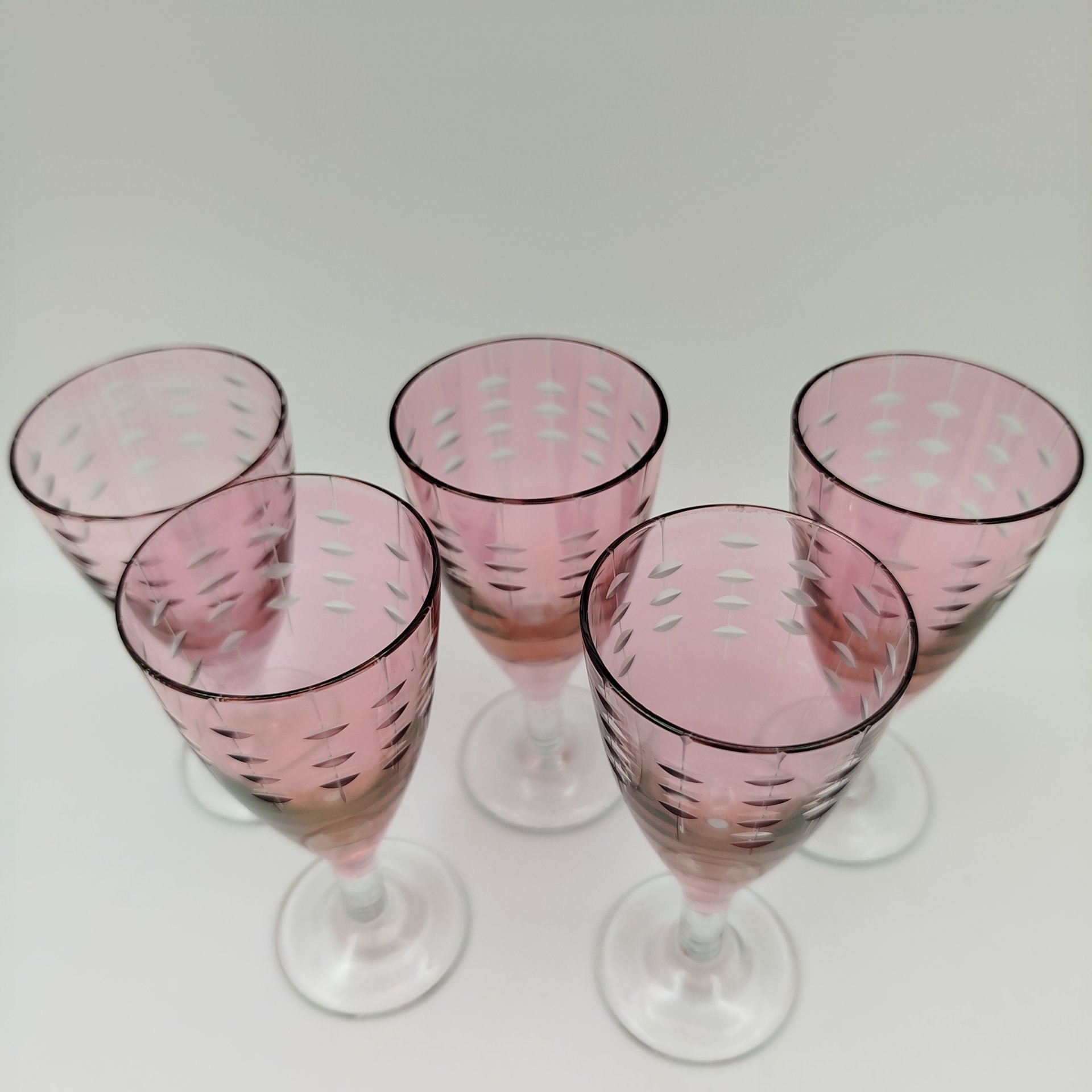 Набор рюмок на 5 персон "Зерна", автор А.М. Маева, стекло, резьба, Ленинградский завод художественного стекла (ЛЗХС), СССР, 1970-1990 гг.