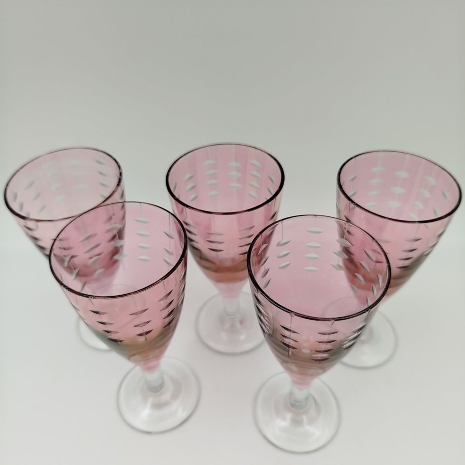 Набор рюмок на 5 персон "Зерна", автор А.М. Маева, стекло, резьба, Ленинградский завод художественного стекла (ЛЗХС), СССР, 1970-1990 гг.