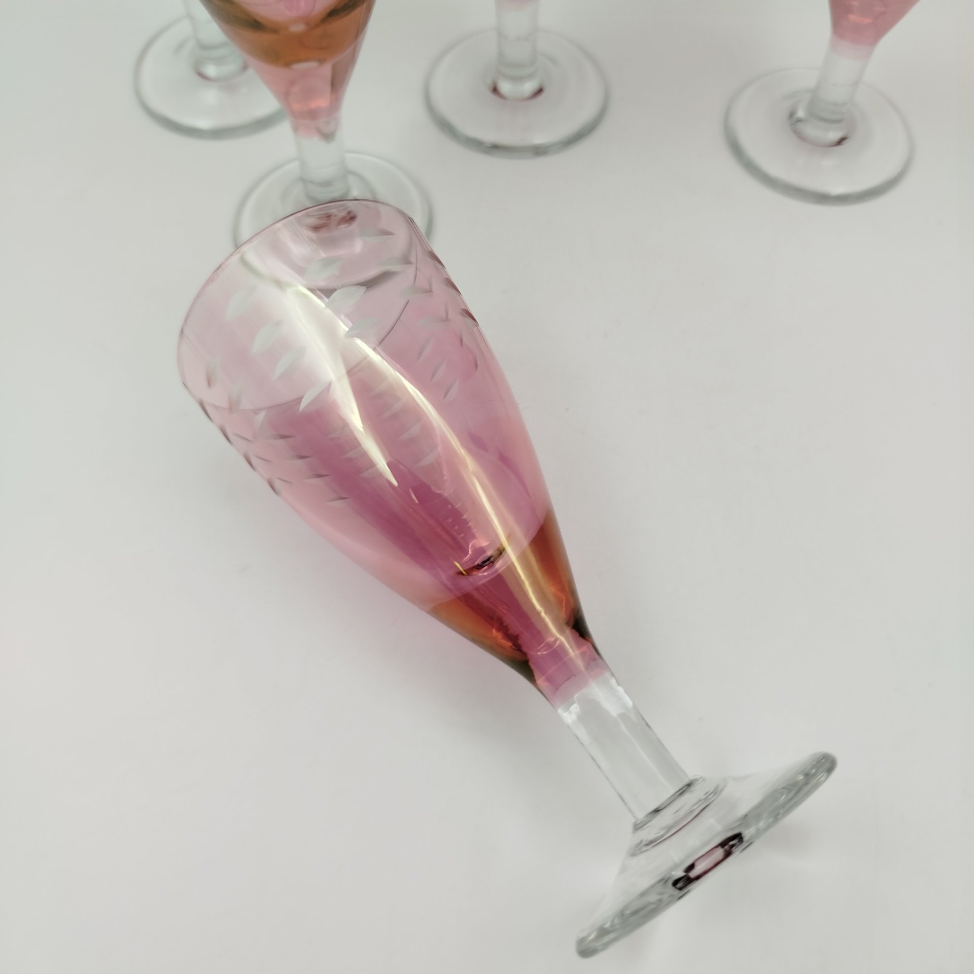 Набор рюмок на 5 персон "Зерна", автор А.М. Маева, стекло, резьба, Ленинградский завод художественного стекла (ЛЗХС), СССР, 1970-1990 гг.