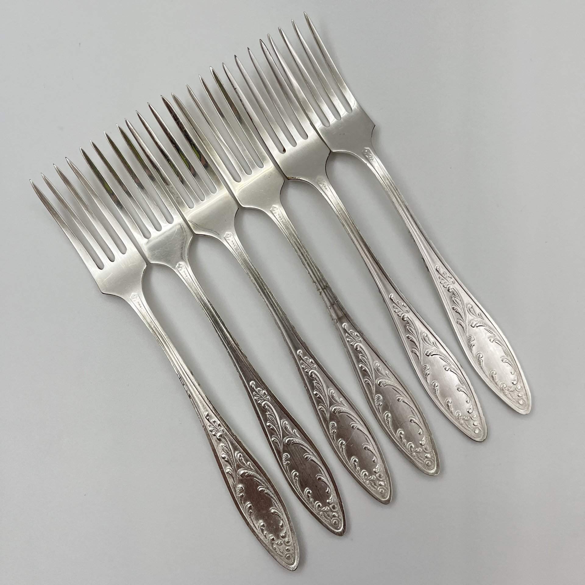 Набор десертных вилок "Пламя" (6 шт.), мНЦ (медь-никель-цинк), Кольчугинский завод цветных металлов, СССР, 1960-1990 гг.