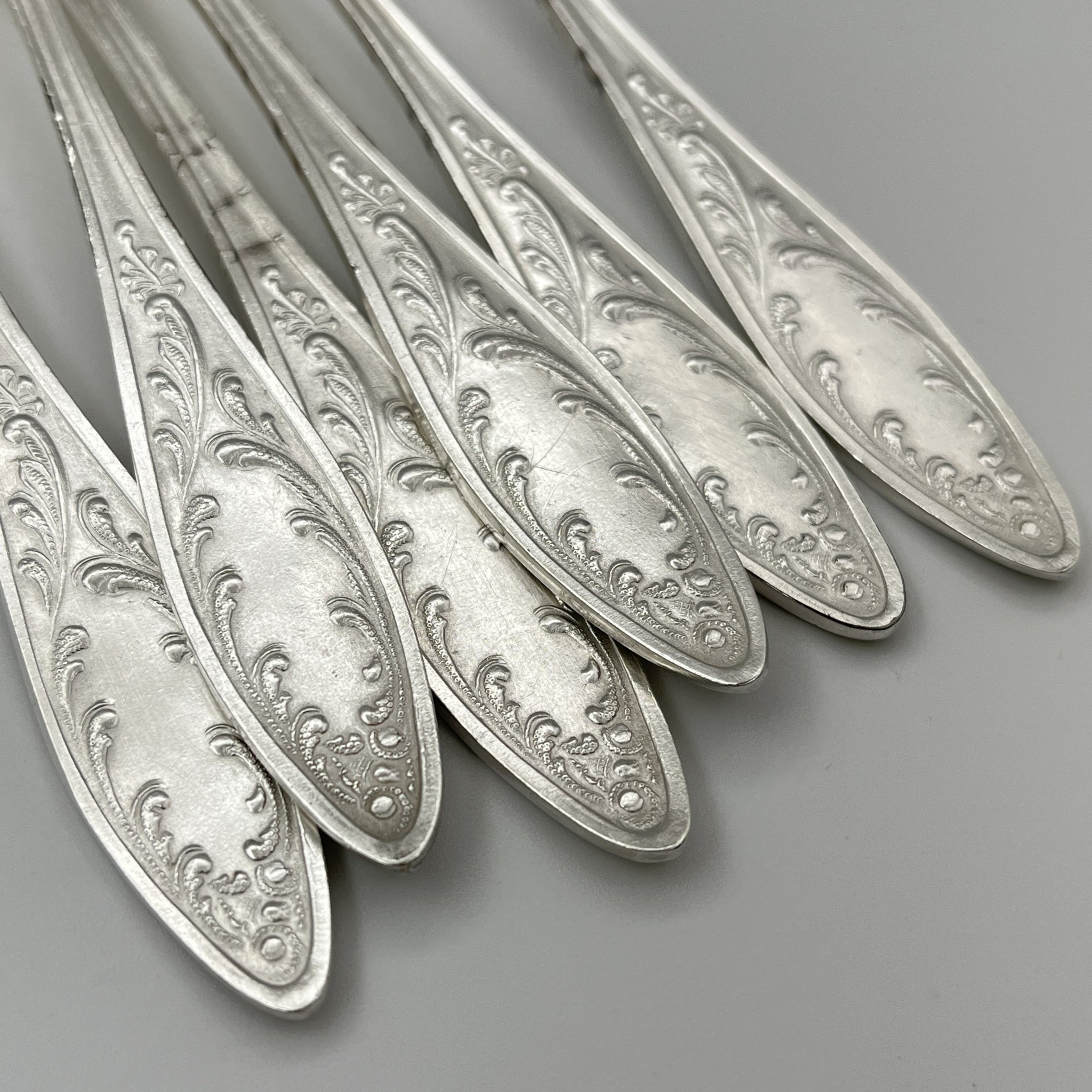 Набор десертных вилок "Пламя" (6 шт.), мНЦ (медь-никель-цинк), Кольчугинский завод цветных металлов, СССР, 1960-1990 гг.