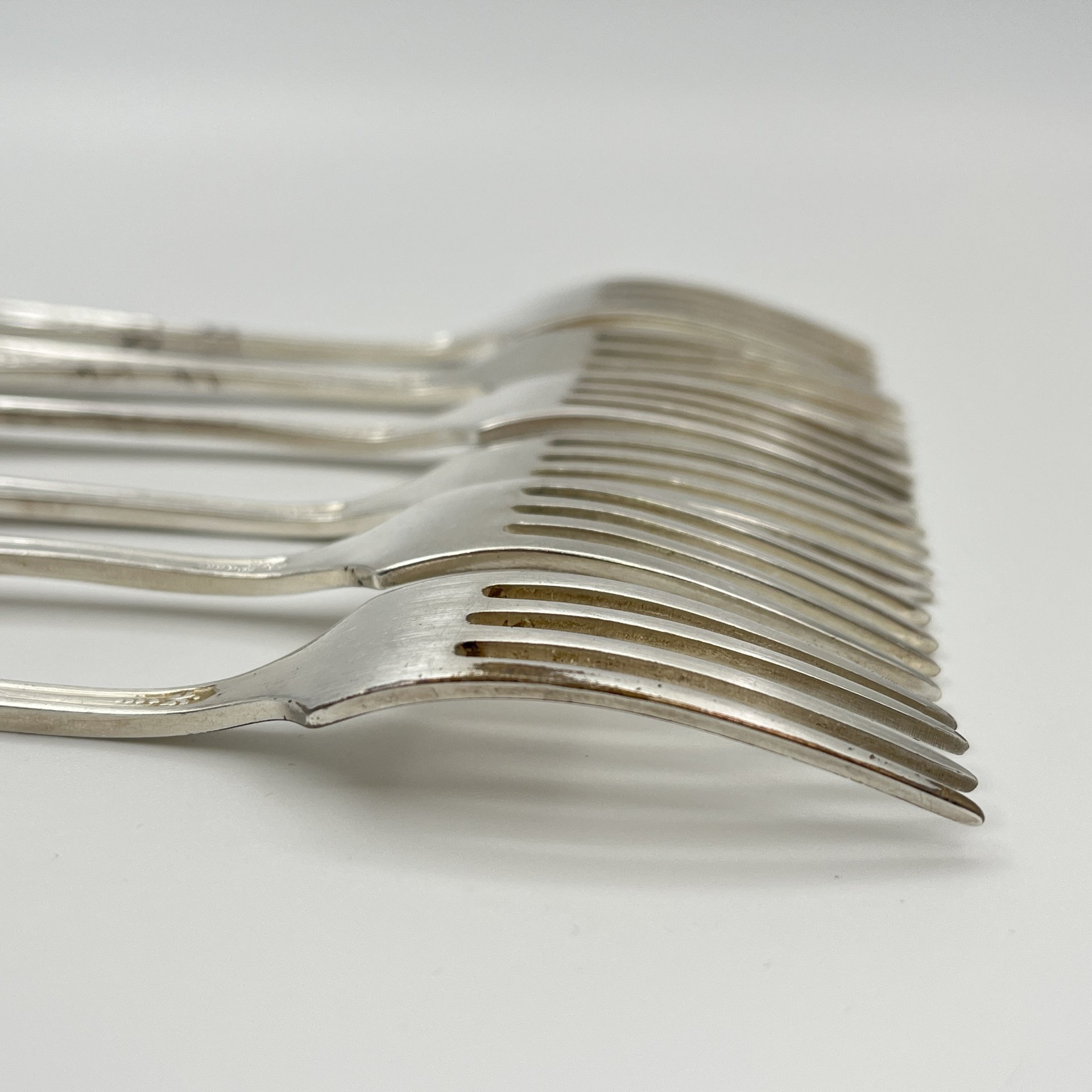 Набор десертных вилок "Пламя" (6 шт.), мНЦ (медь-никель-цинк), Кольчугинский завод цветных металлов, СССР, 1960-1990 гг.