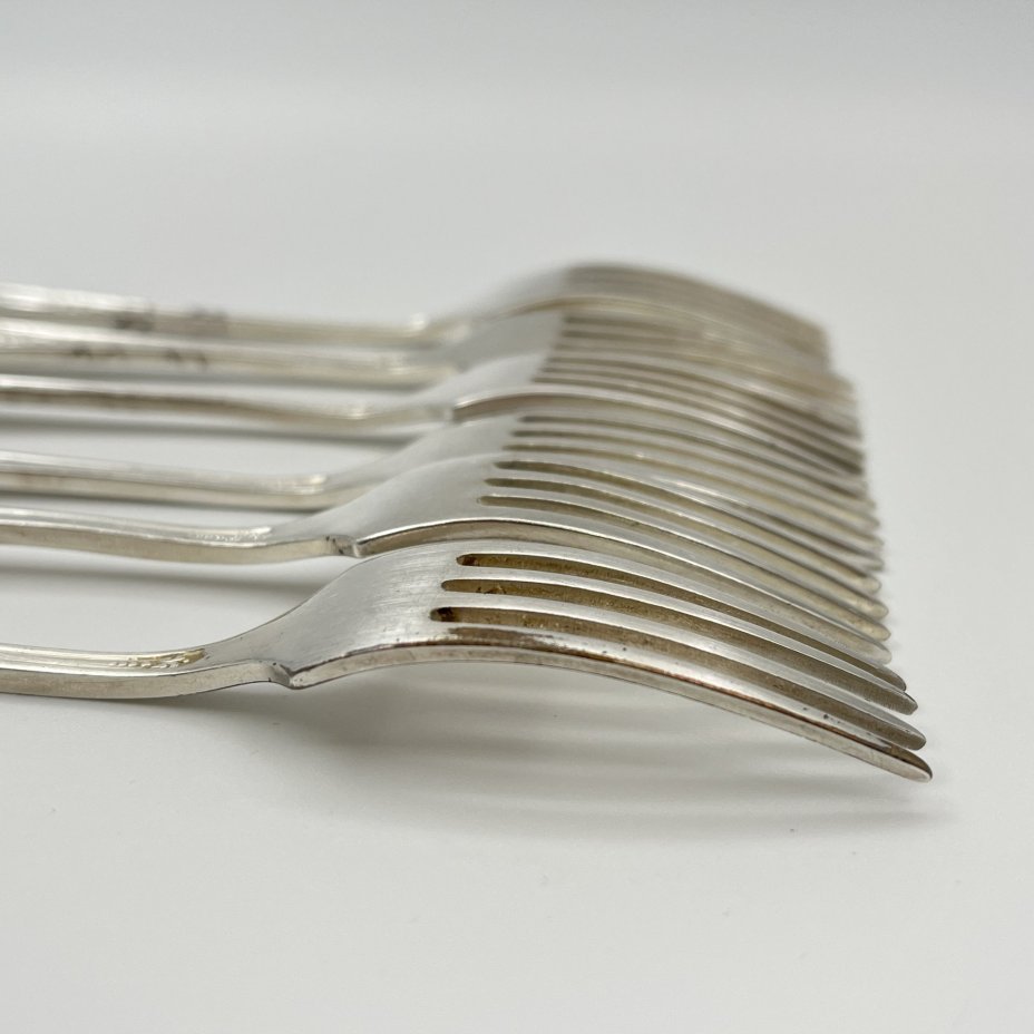 Набор десертных вилок "Пламя" (6 шт.), мНЦ (медь-никель-цинк), Кольчугинский завод цветных металлов, СССР, 1960-1990 гг.