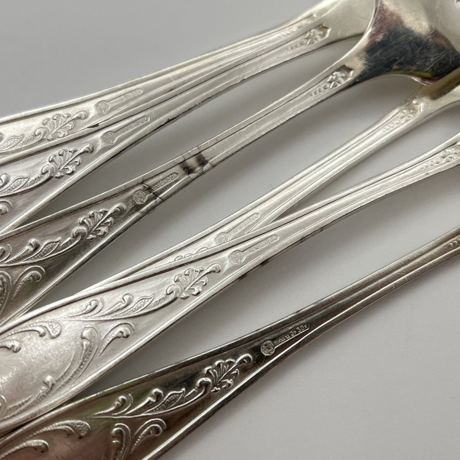 Набор десертных вилок "Пламя" (6 шт.), мНЦ (медь-никель-цинк), Кольчугинский завод цветных металлов, СССР, 1960-1990 гг.