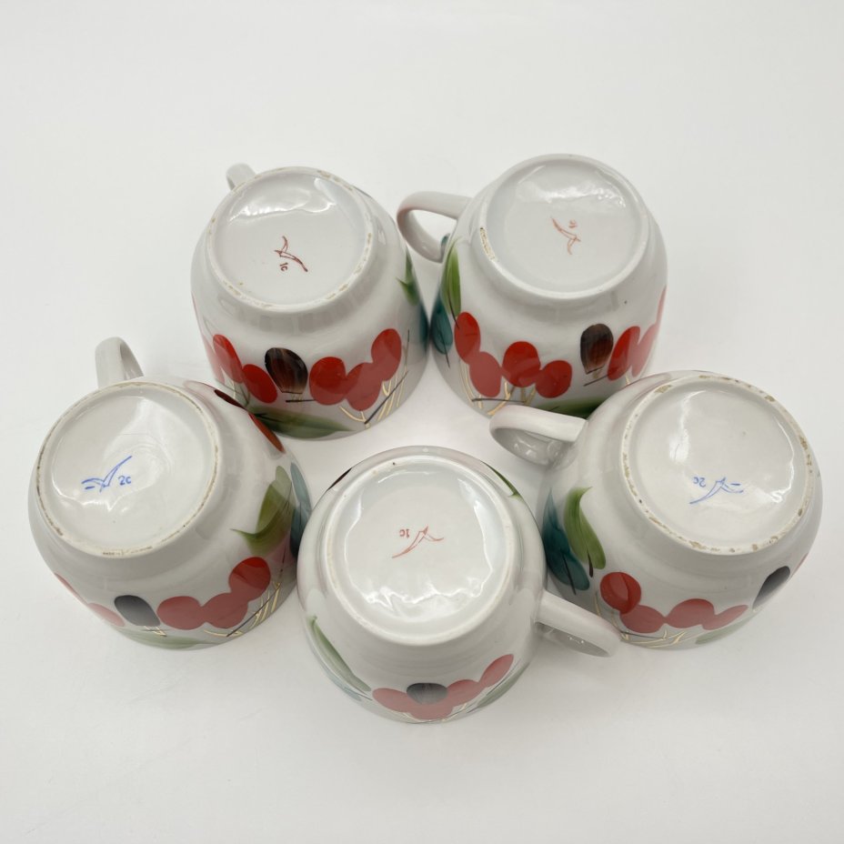 Набор из 5-ти чашек "Кизил", фарфор, роспись, золочение, Краснодарский фарфорово-фаянсовый завод «Чайка», СССР, 1960-1992 гг.