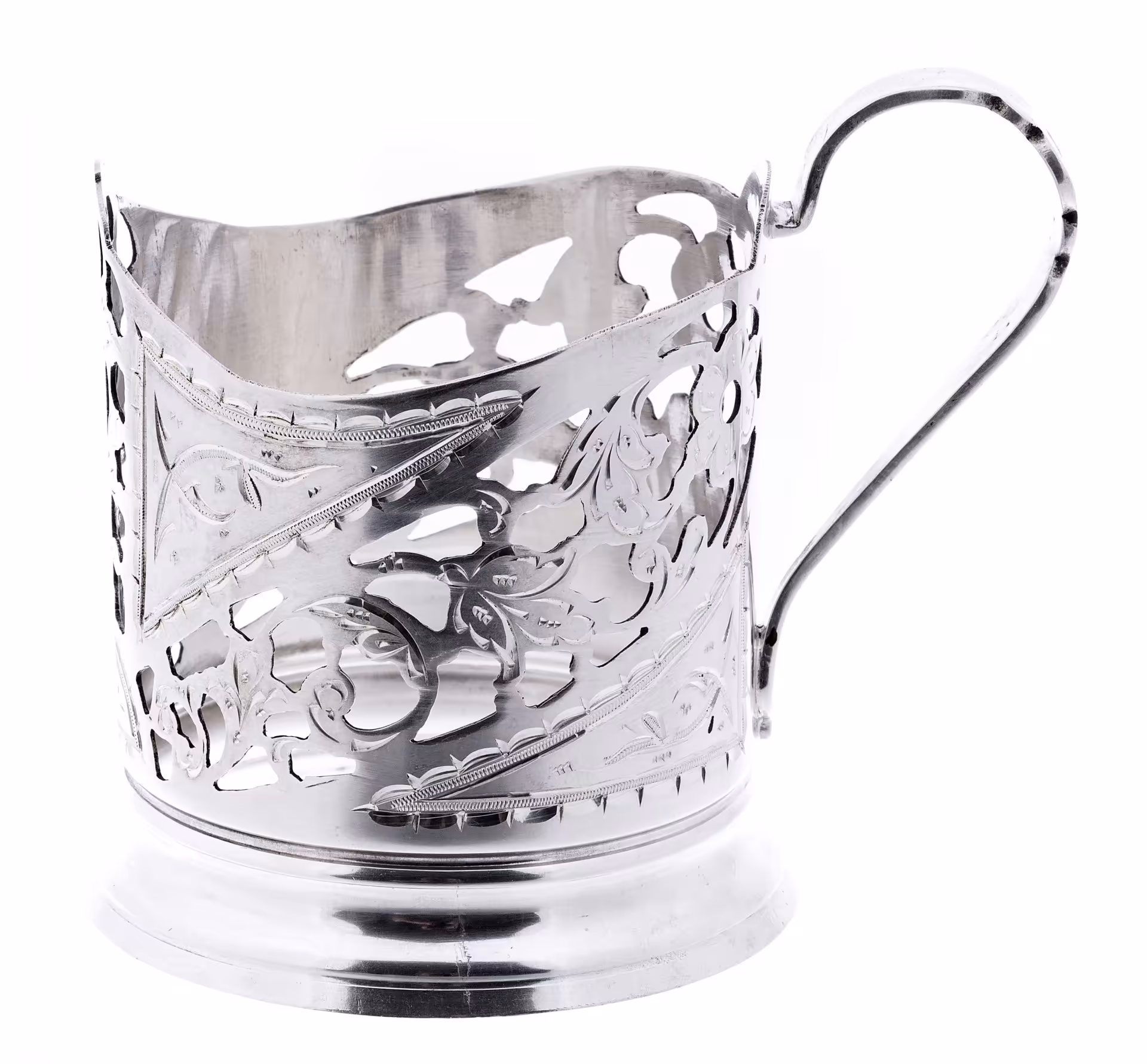 Подстаканник с прорезным растительным декором, серебро 875 пр., СССР, 1960-1980 гг.