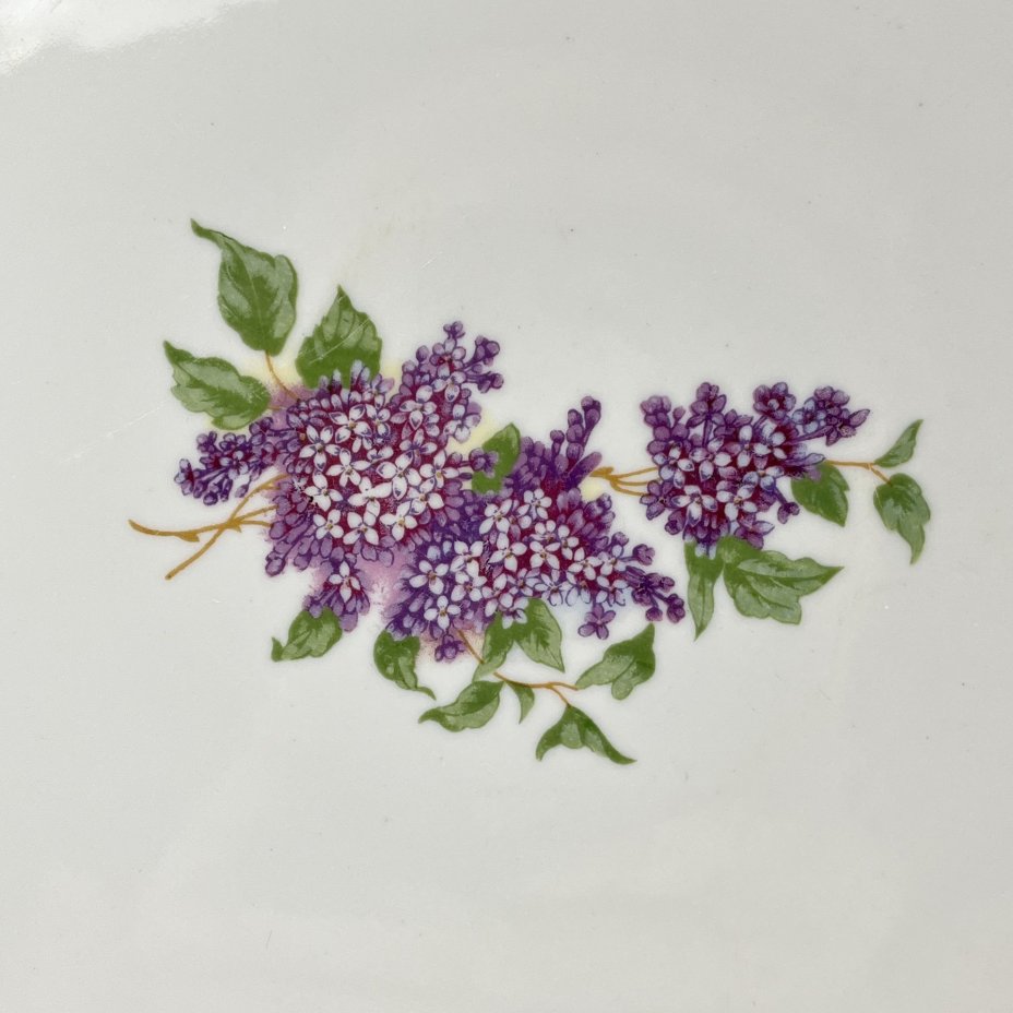 Блюдо "Сирень", фарфор, деколь, золочение, Дулевский фарфоровый завод (Дулёво), СССР, 1968-1991 гг.