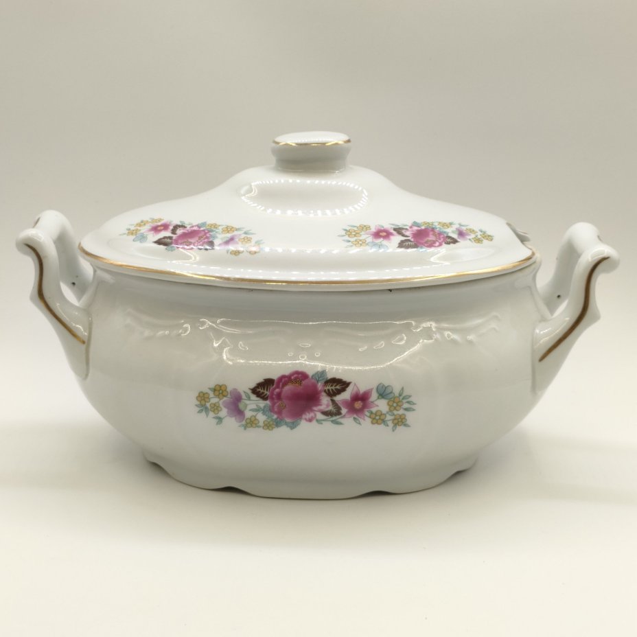Супница с цветочным декором, фарфор, деколь, золочение, Karolina (Фарфоровая мануфактура «Каролина», Польша), Польша, 1954-1980 гг.