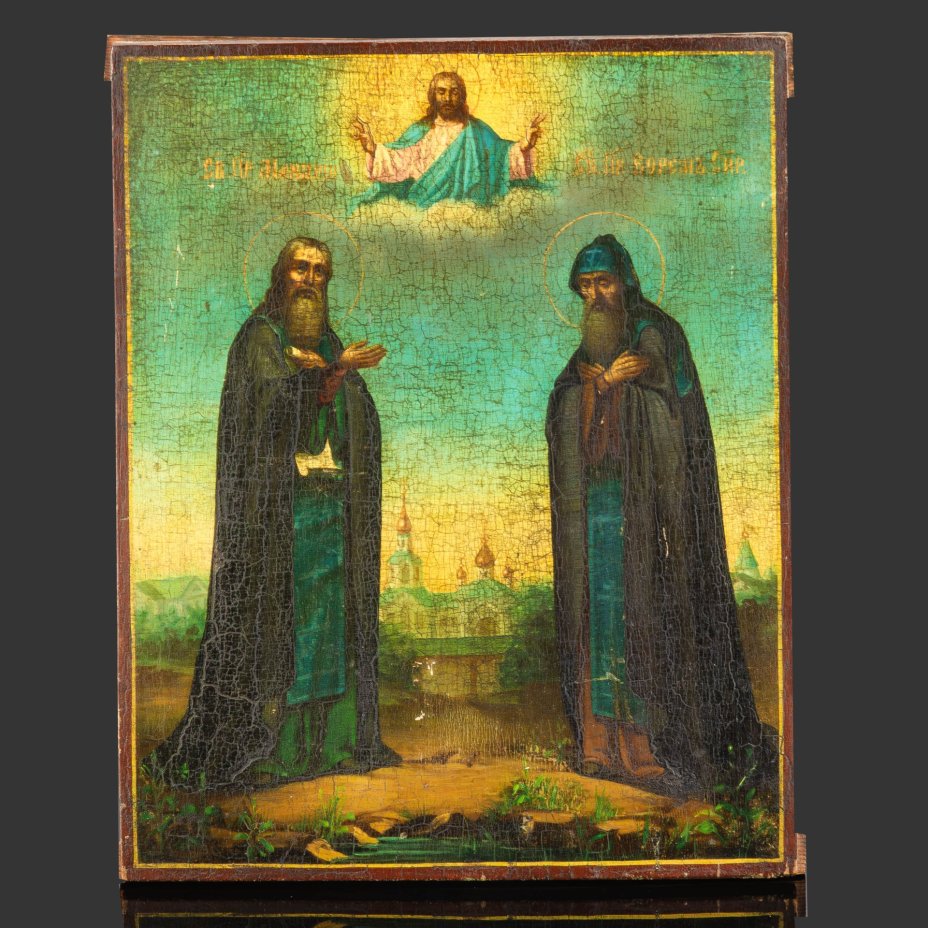 Икона "Свв. прпп. Макарий Унженский и Ефрем Сирин", дерево, масло, Российская империя, 1880-1910 гг.