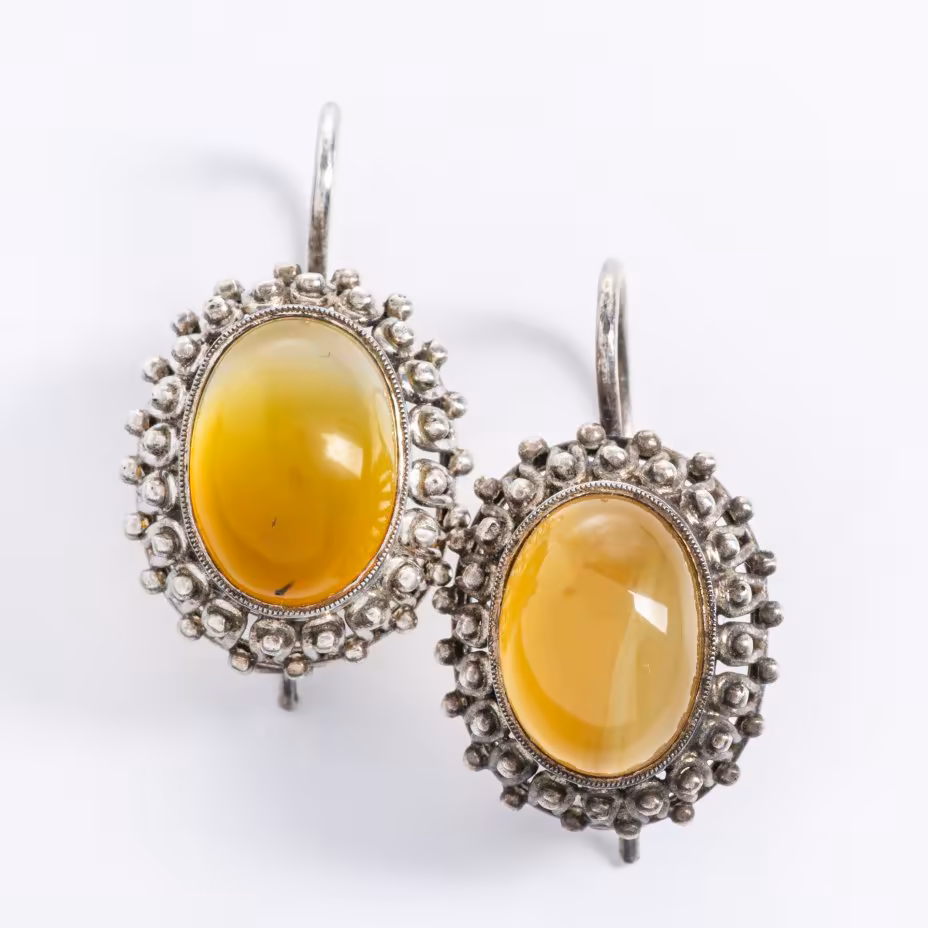 Серьги винтажные с жёлтыми вставками, серебро 875 пр., СССР, 1970-1990 гг.