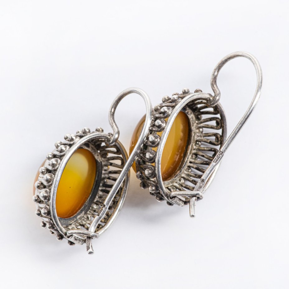 Серьги винтажные с жёлтыми вставками, серебро 875 пр., СССР, 1970-1990 гг.