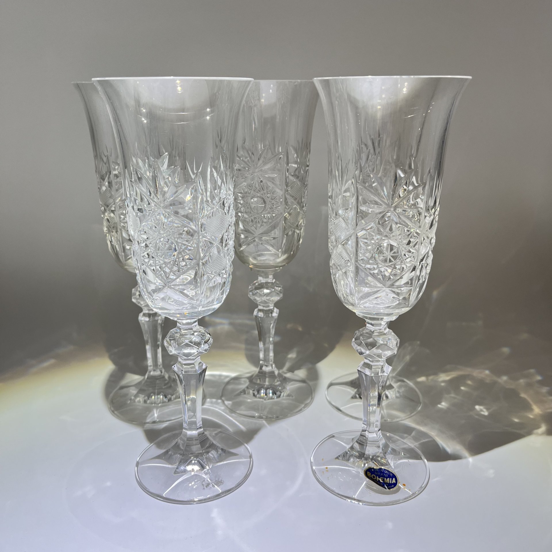 Набор из 5 бокалов с резным геометрическим декором, хрусталь, Bohemia Crystal (Bohemia Glass), Чехословакия, 1970-1990 гг.