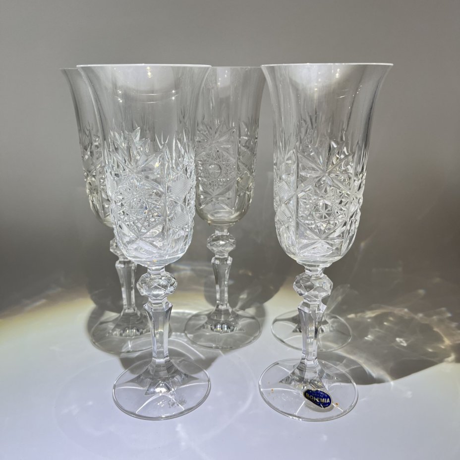 Набор из 5 бокалов с резным геометрическим декором, хрусталь, Bohemia Crystal (Bohemia Glass), Чехословакия, 1970-1990 гг.