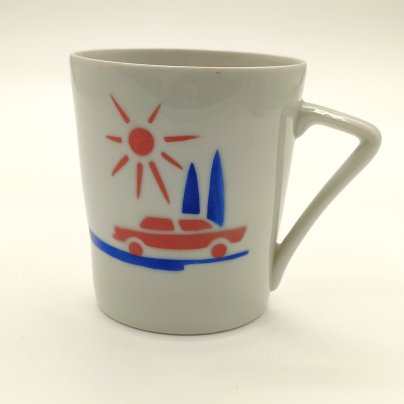 Бокал чайный/чашка с изображением автомобилей, фарфор, аэрография, Городницкий фарфоровый завод, СССР, 1962-1972 гг.