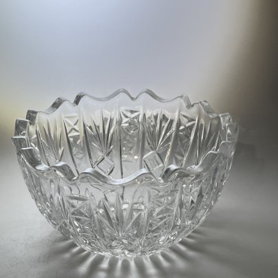 Салатник круглой формы с геометрическим декором, хрусталь, СССР, 1970-1990 гг.