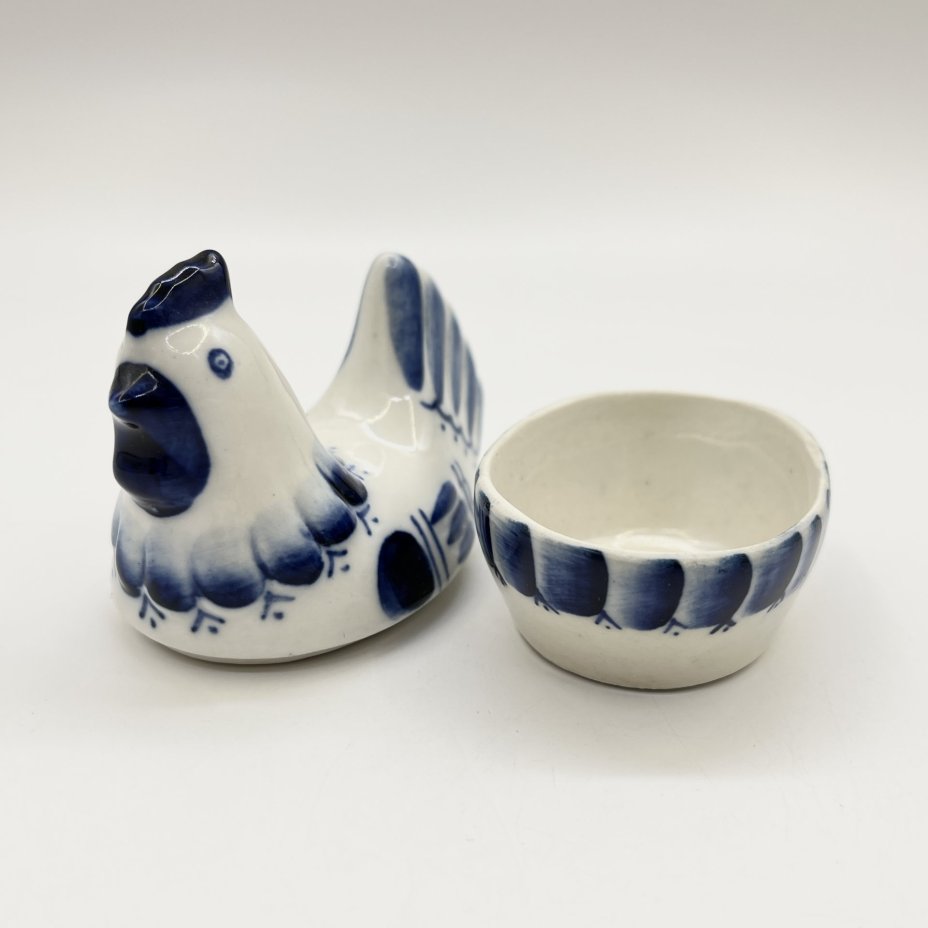 Солонка "Курочка", фарфор, роспись, Объединение «Гжель», СССР, 1972-1985 гг., Объединение «Гжель»