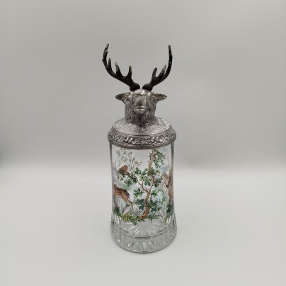 Кружка пивная "Олень", стекло, печать, металл, BMF Bierseidel, Германия, 1960-1990 гг., BMF Bierseidel