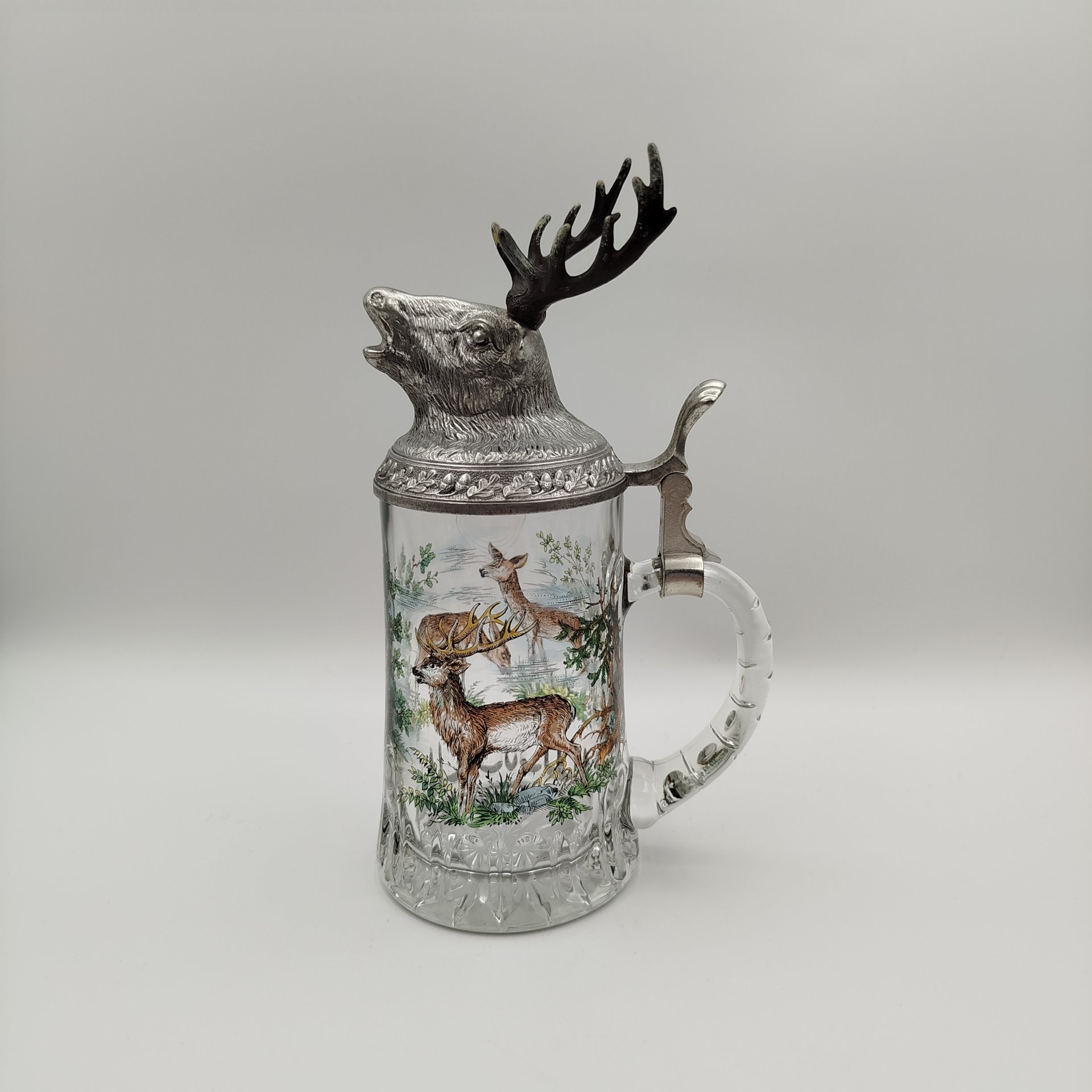Кружка пивная "Олень", стекло, печать, металл, BMF Bierseidel, Германия, 1960-1990 гг., BMF Bierseidel