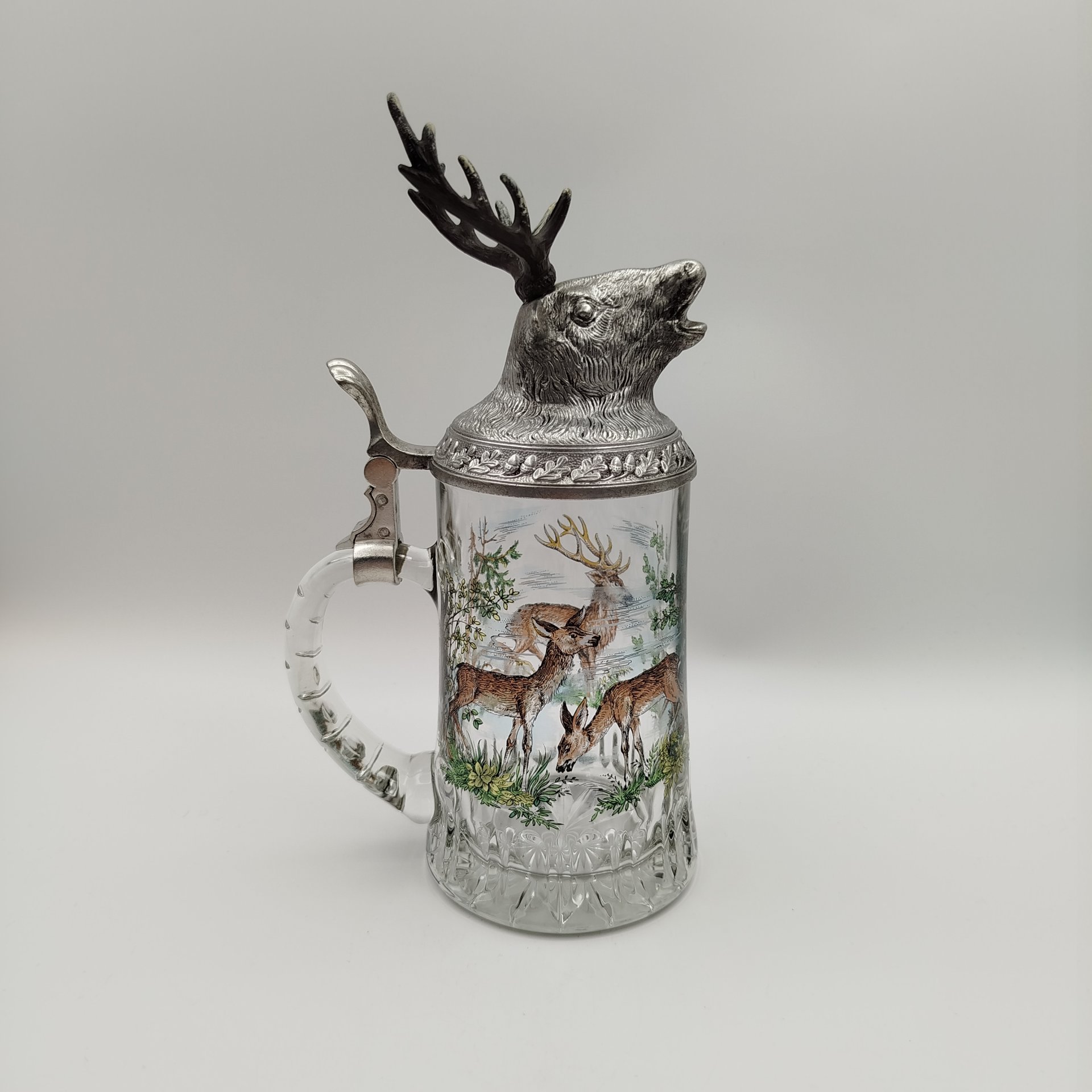 Кружка пивная "Олень", стекло, печать, металл, BMF Bierseidel, Германия, 1960-1990 гг., BMF Bierseidel