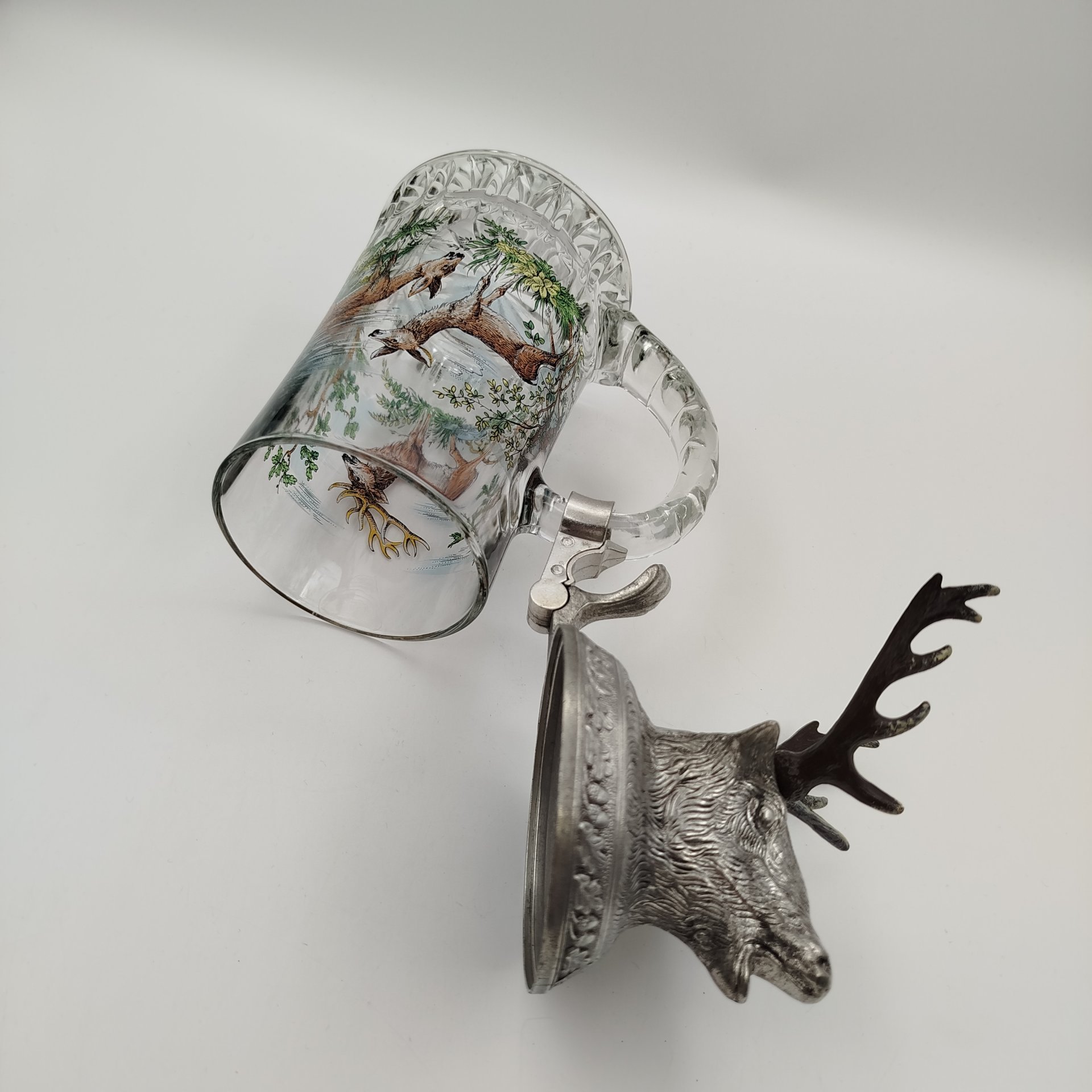 Кружка пивная "Олень", стекло, печать, металл, BMF Bierseidel, Германия, 1960-1990 гг., BMF Bierseidel