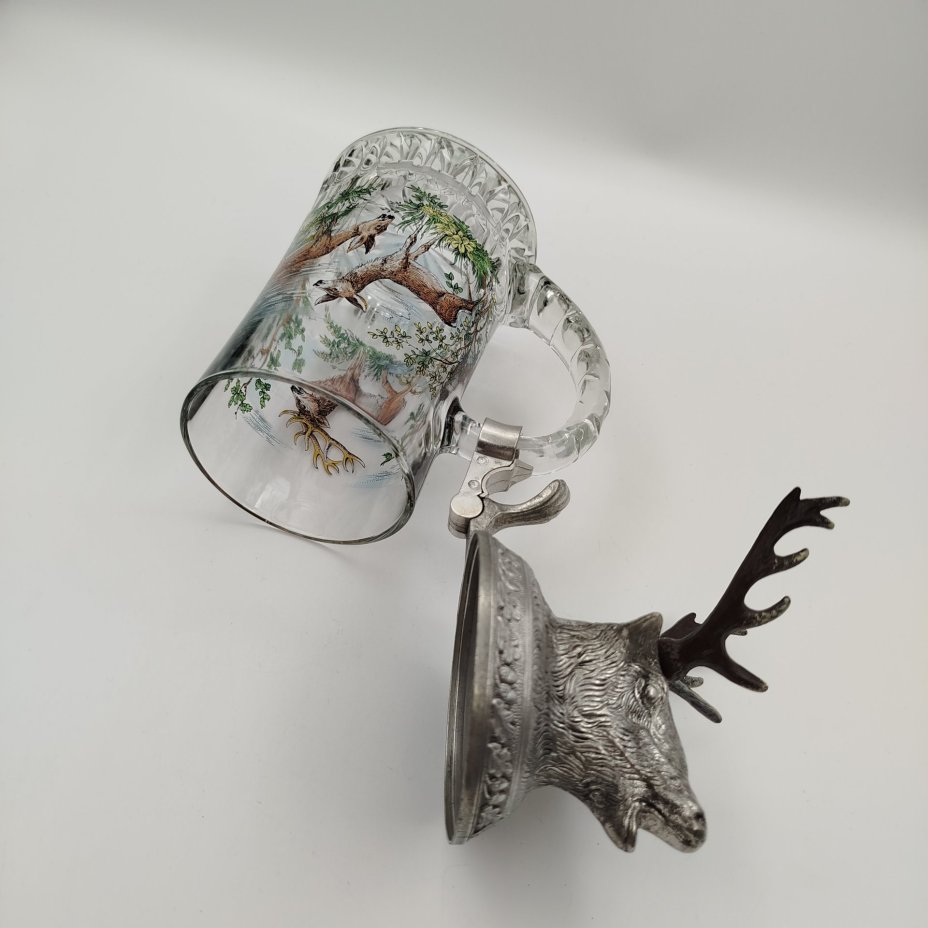 Кружка пивная "Олень", стекло, печать, металл, BMF Bierseidel, Германия, 1960-1990 гг., BMF Bierseidel