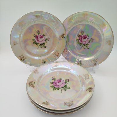 Набор из 5-ти тарелок, украшенных цветочным декором, фарфор, люстр, деколь, золочение, Kahla, ГДР, 1968-1987 гг.