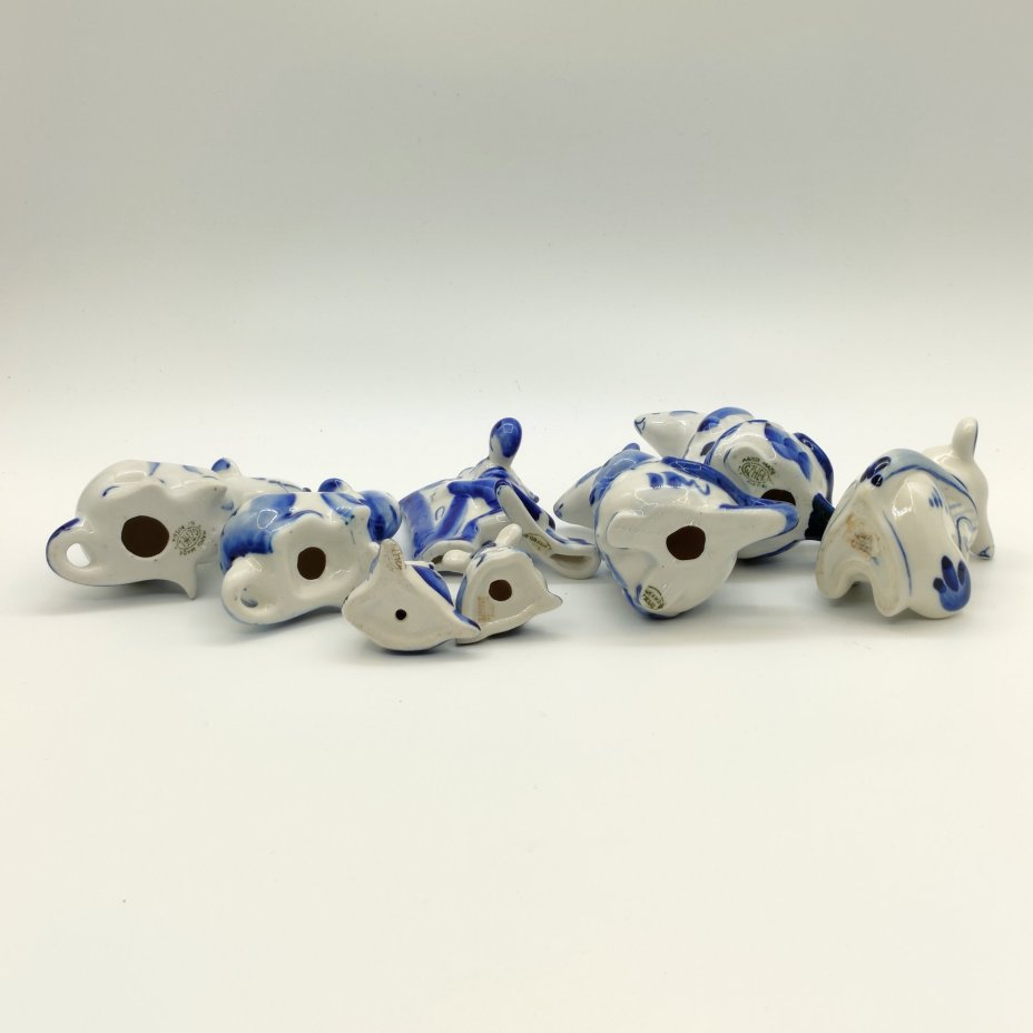 Набор из восьми статуэток "Крысы", Гжель