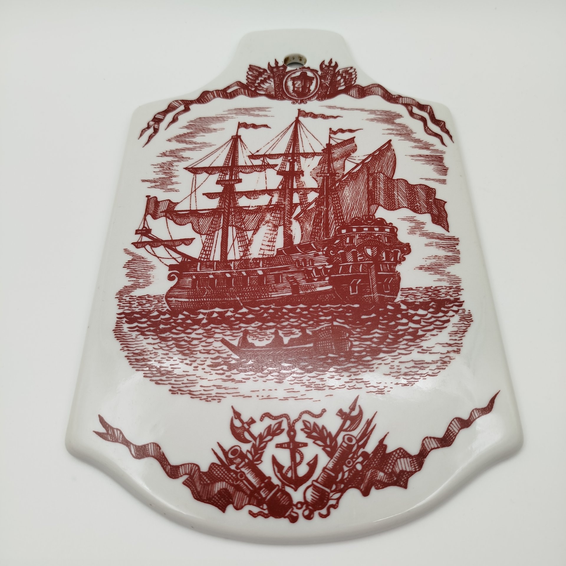 Доска сырная (сервировочная) "Фрегат", фарфор, деколь, Ленинградский опытный завод (ЛОЗ), СССР, 1984-1991 гг.